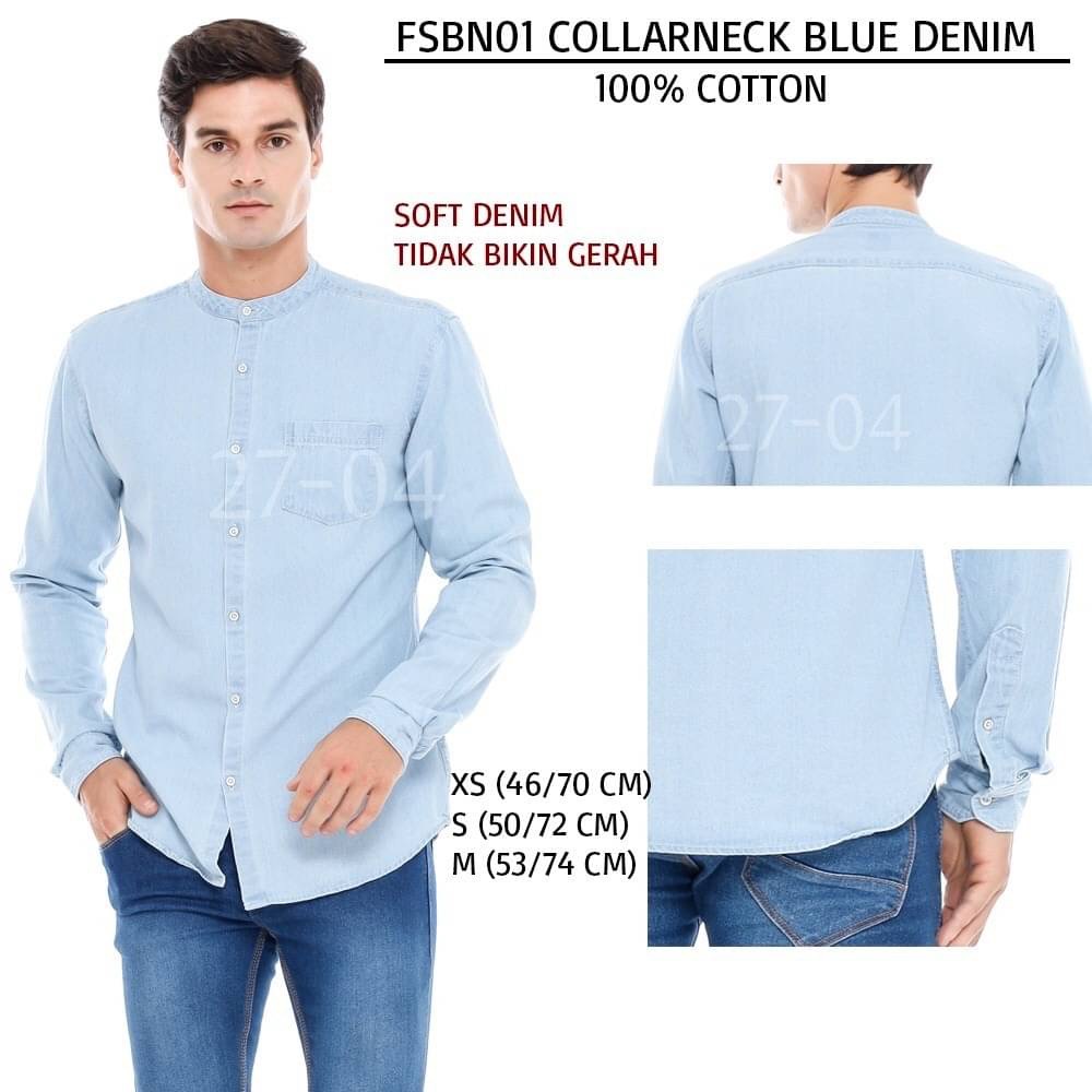 Kemeja Denim Pria Murah FSBN 01 Collarneck Light/ Blue