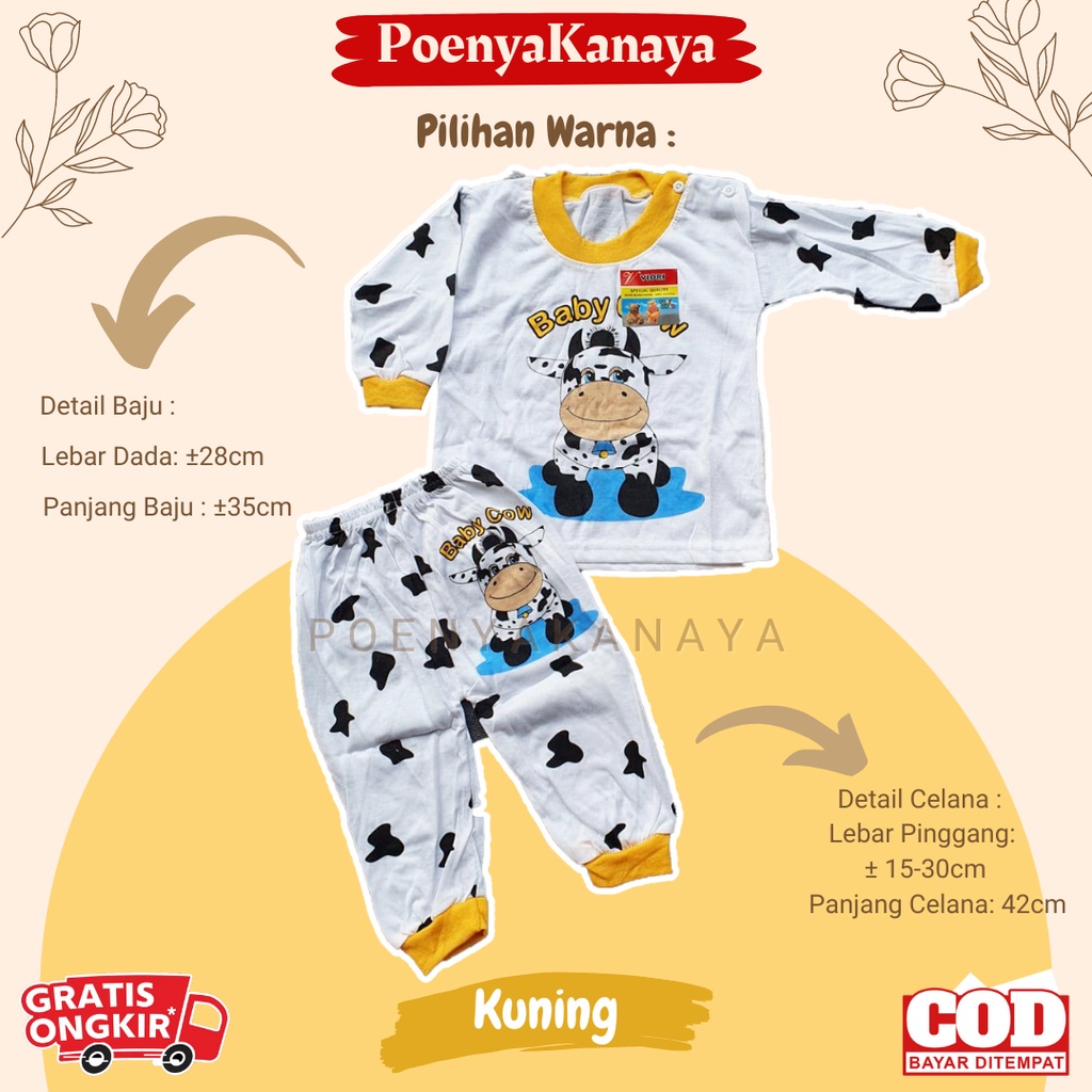 Setelan Baju Bayi Piyama Bayi Panjang BABY COW Viori Size 6-18 Bulan SPY162