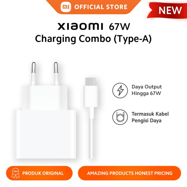 Xiaomi 67W Charging Combo (Type-A) Daya Output Hingga 67W Termasuk Kabel Pengisi Daya