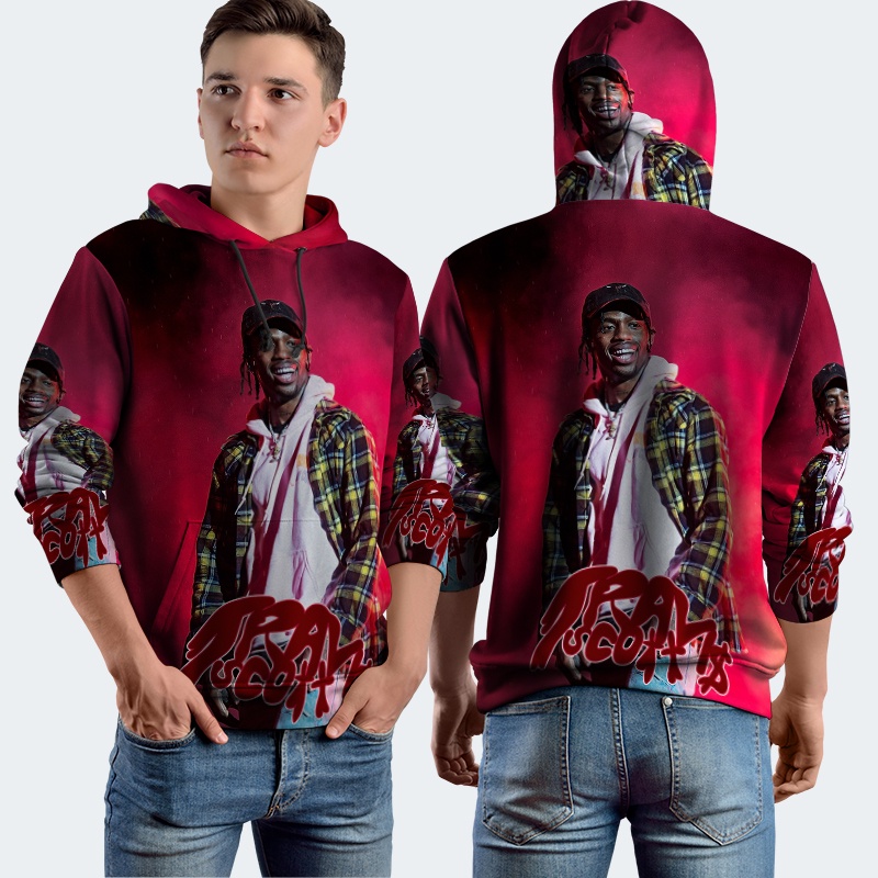 Jaket Hoodie Fullprint Travis Scott Bahan Polyester Jersey