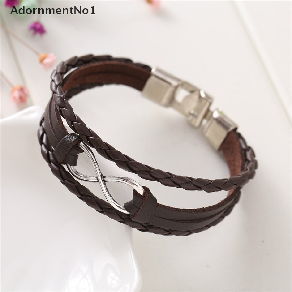 (AdornmentNo1) Gelang Tangan Tali Kulit Motif Kepang Aksen Infinity Untuk Perhiasan Wanita Charms