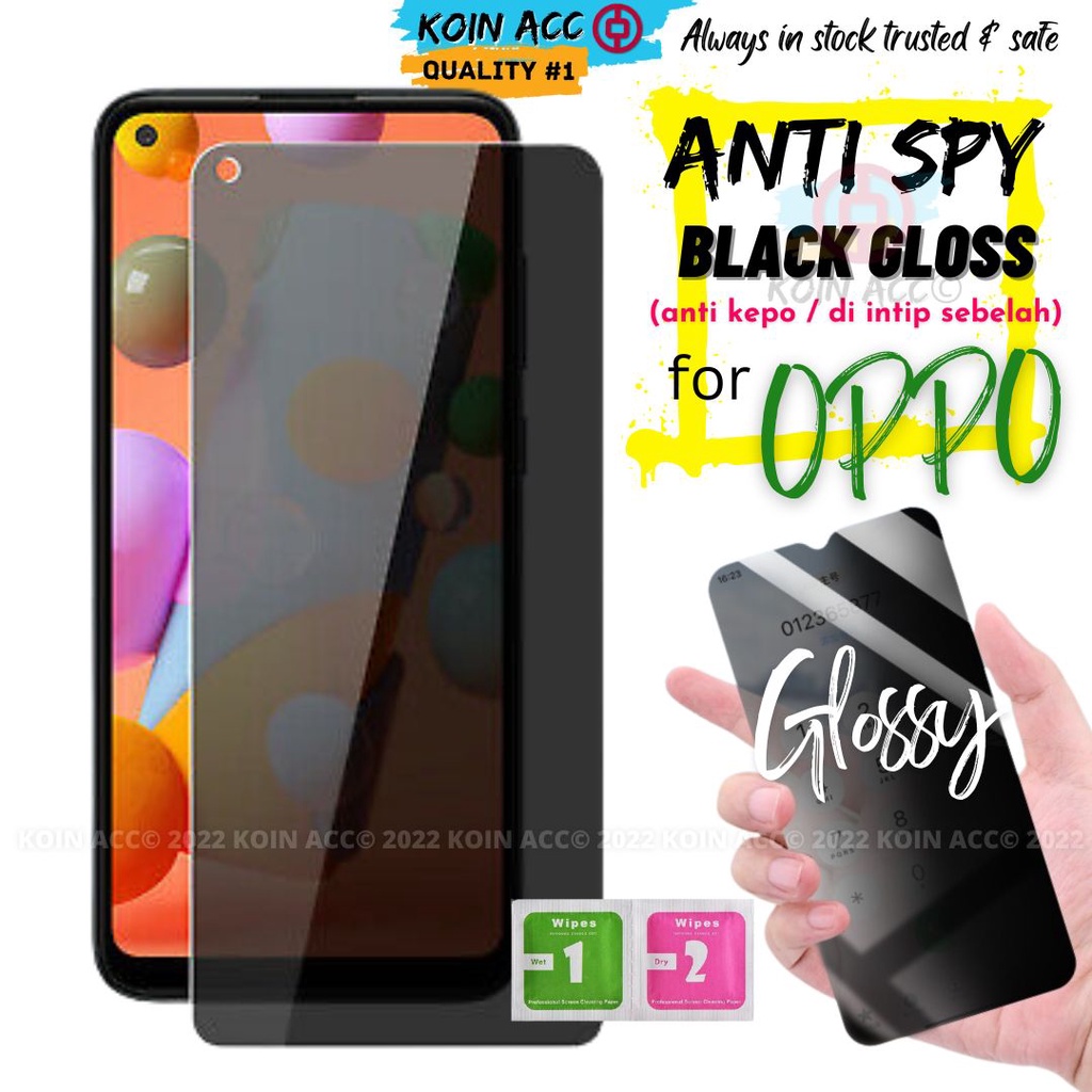 [ ANTI SPY BLACK ] TEMPERED GLASS OPPO RENO 5/5f/6/7/8/A9/A5 2020/A53/A54/A55/A74 5G/A92/A52/A3s/A31/A12/A15/A58/A15s/A16/A16k/A5s/F7/F9 pro/F5 - full privacy hitam anti kepo intip gelap dari samping