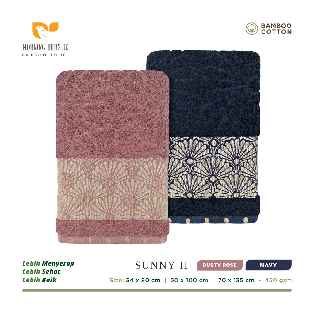 HB Morning Whistle Bamboo Sunny Handuk Mandi 3 Ukuran / Standard 70 x 135 cm / Medium 50 x 100 cm / Sport 34 x 80 cm by Terry Palmer