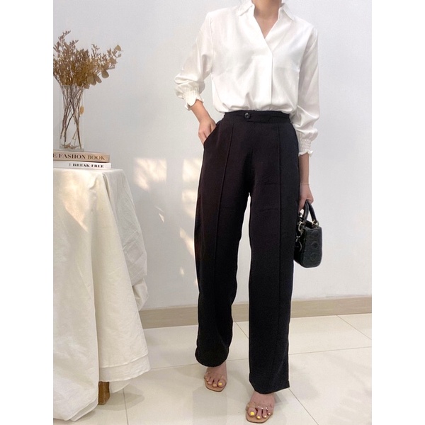 KINO Pants Long Button Formal Kulot / Office Pants / Straight Kulot Pants Casual / Celana Kulot Wanita / Celana Kantor Wanita P9