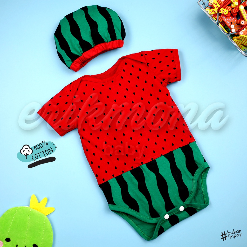 Ermon Baby - Baju Baby Laki Laki Perempuan Jumper Bayi Motif Buah Semangka Watermelon Lucu usia 0 - 12 Bulan