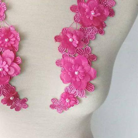 ➻ Sepasang bordir bunga 3d/bordir tempel baju ۩