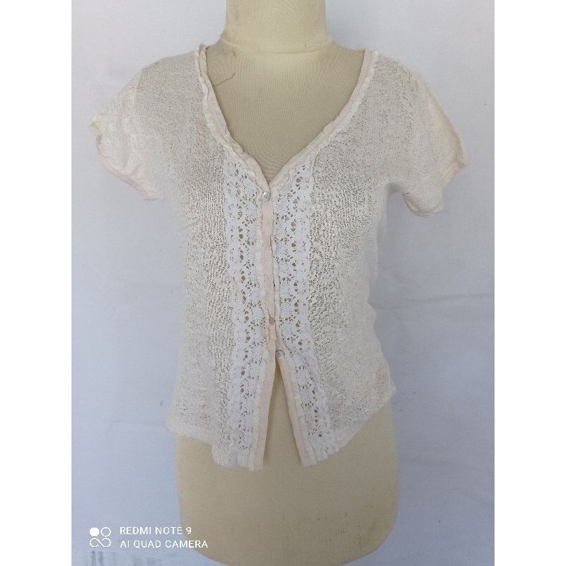topcrop rajut bolero lengan pendek vintage style putih remaja modern import