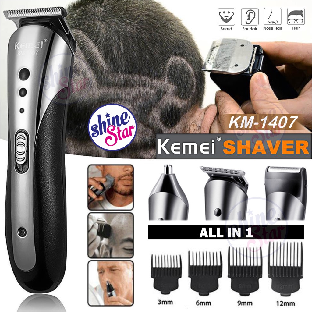 SHINE STAR - BISA COD - Hair Clipper Kemei KM-1419 / KM-1407 / KM-1418 3IN1 Rechargeable - Alat Cukur Listrik Rambut Kumis Jenggot Bulu Hidung