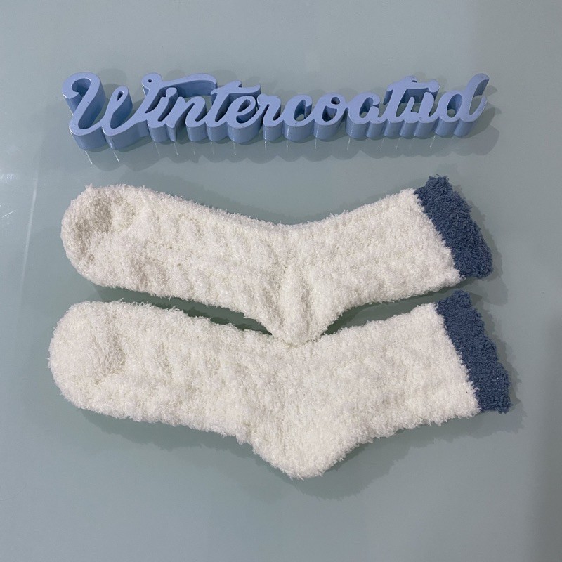 Kaos kaki wool wanita musim dingin winter import wol socks woman hangat korea candy tidur-Putih