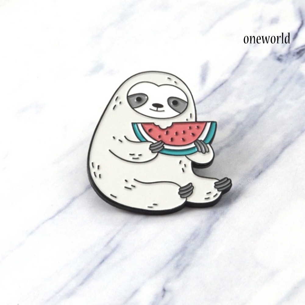 OW@ Lovely Cartoon Sloth Eating Watermelon Unisex Enamel Lapel Badge Brooch Pin