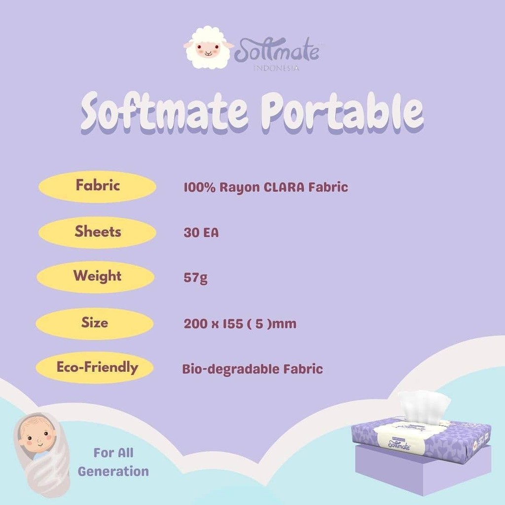 Softmate Premium Portable Tissue isi 30 sheet 30s - Travel size / Tisu Basah / Tissue Kering