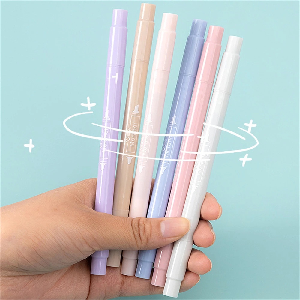 6pcs / Set Spidol Highlighter Ujung Ganda Warna Permen Untuk Diy Album Foto / Jurnal / Scrapbook