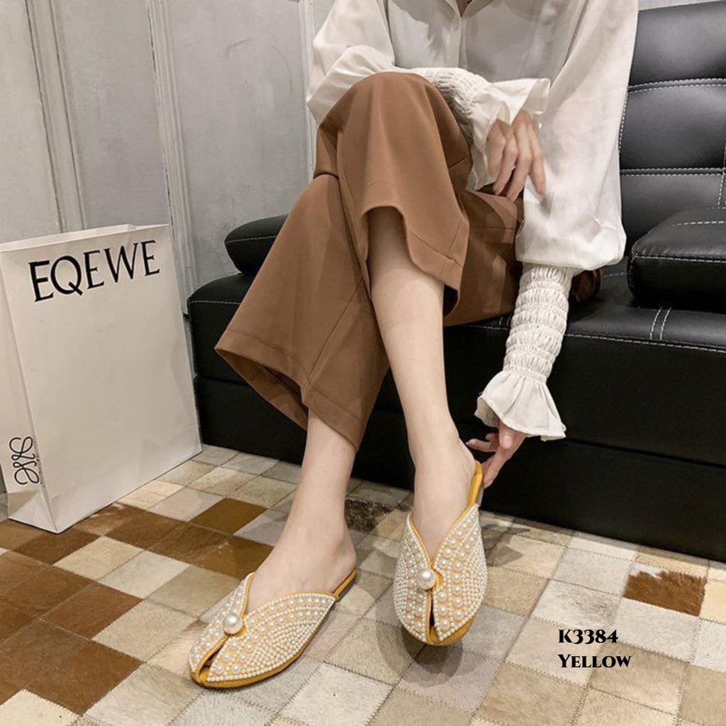 RESTOCK WYN  FLAT SLIPPERS FADDISH FULL PEARL DECOR K3384