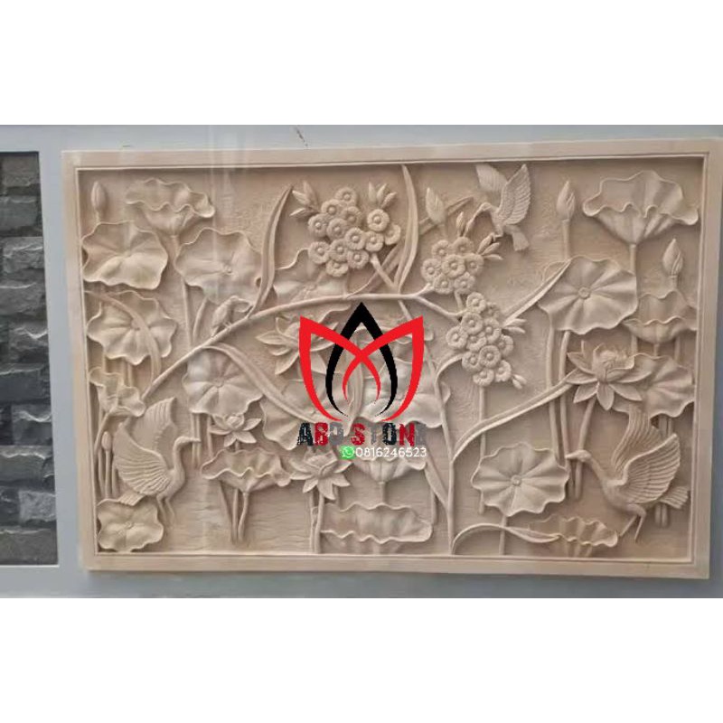 relief batu ukir bunga hiasan dinding 150x250
