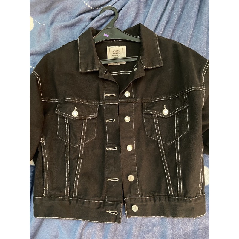 pull&bear black crop denim jacket
