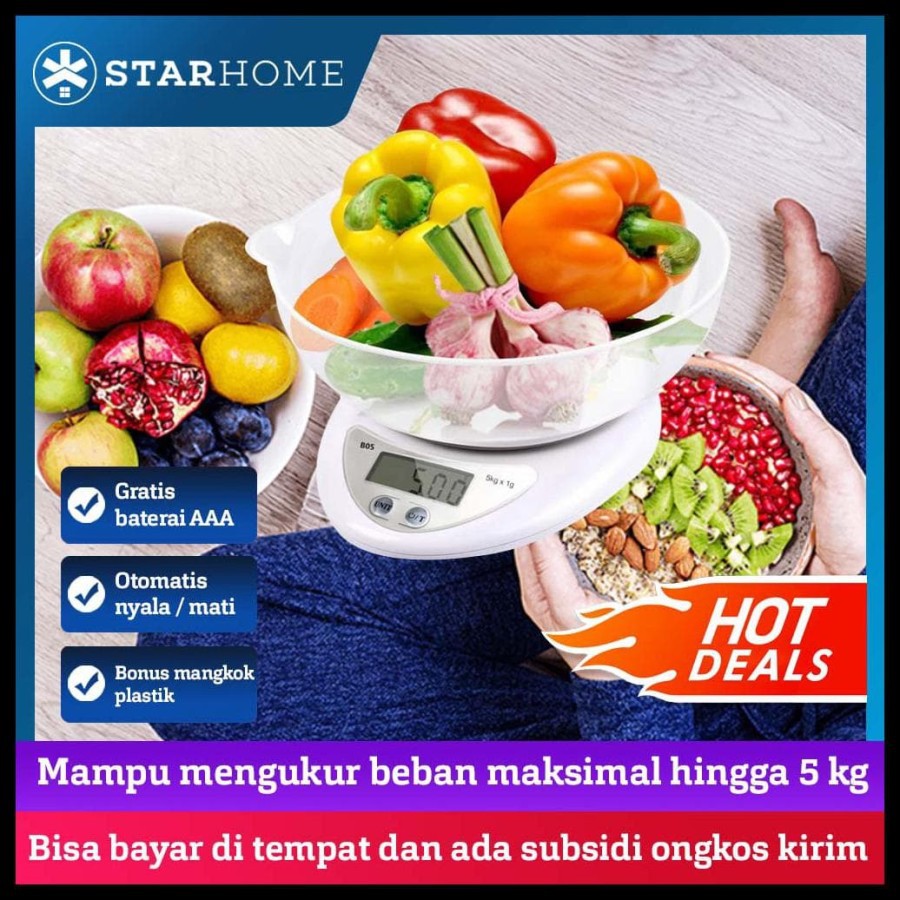 StarHome Timbangan Dapur Digital dengan bonus Mangkok kapasitas 5 Kg