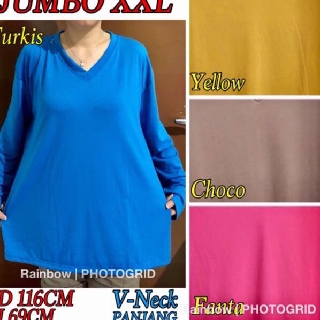 Special Price V NECK JUMBO  XXL Panjang Kaos  Polos  