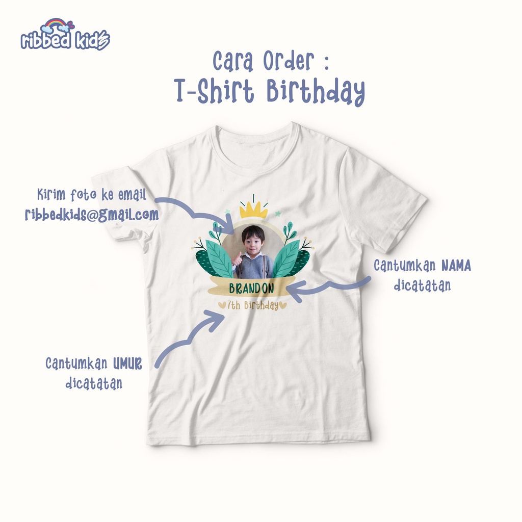 GRATIS FOTO DAN SABLON NAMA  KAOS ANAK CUSTOM FOTO, KAOS ANAK ULANG TAHUN, LAKI-LAKI DAN PEREMPUAN ANAK  0-12TH  ATASAN KATUN COMBED 30s By Ribbedkids