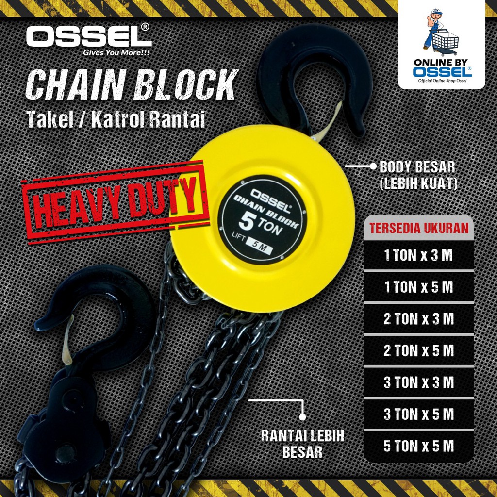 Lebih Kuat OSSEL Takel 2 ton x 5 meter Chain Block 2 ton x 5 meter Katrol Rantai