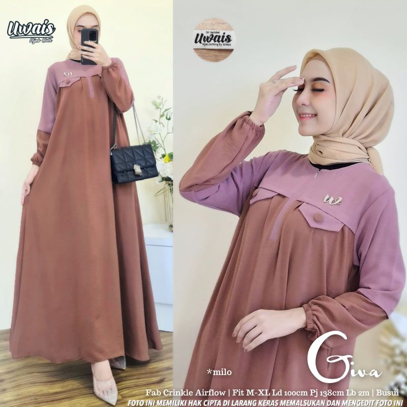 Gamis Wanita Terbaru Giva Dress Bahan Crinkle Airflow Gamis Wanita Terbaru 2023 Pakaian Muslim Wanita Baju Wanita Model Kekinian