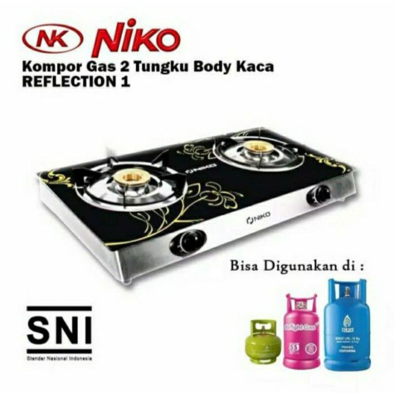 Niko Reflection, R1/R2/R2/R3 Kompor Gas Kaca, 2 Tungku Kaca