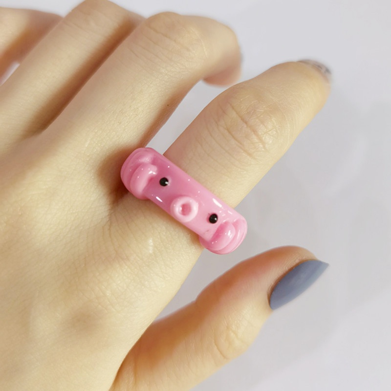 1pc Cincin Model Terbuka Adjustable Desain Kartun Beruang Kecil Bahan Resin Warna Permen Untuk Pesta