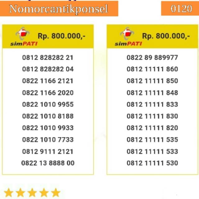 Nomor cantik simpati 0812 0822 seri triple AB 828282 aabb 9955 panca 11111 rapi#0120
