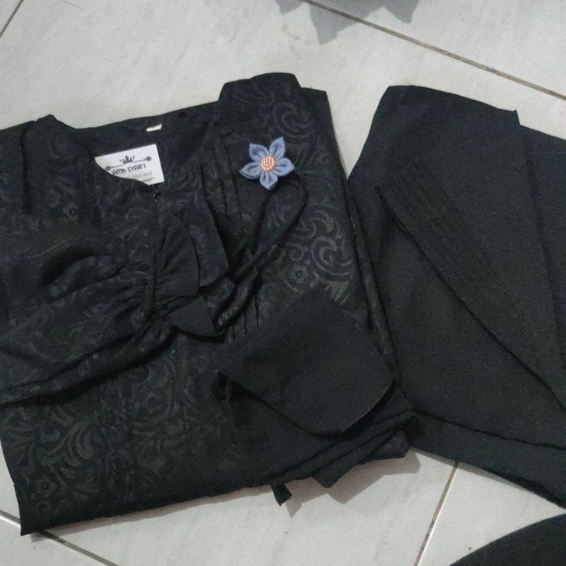 GAMIS SET CADAR / GAMIS SYARI /GAMIS SUNNAH SET EMBOS WOLFIS LENGAN KARET TANPA TALI  FREE CADAR DAN CADAR BISA COD-Hitam