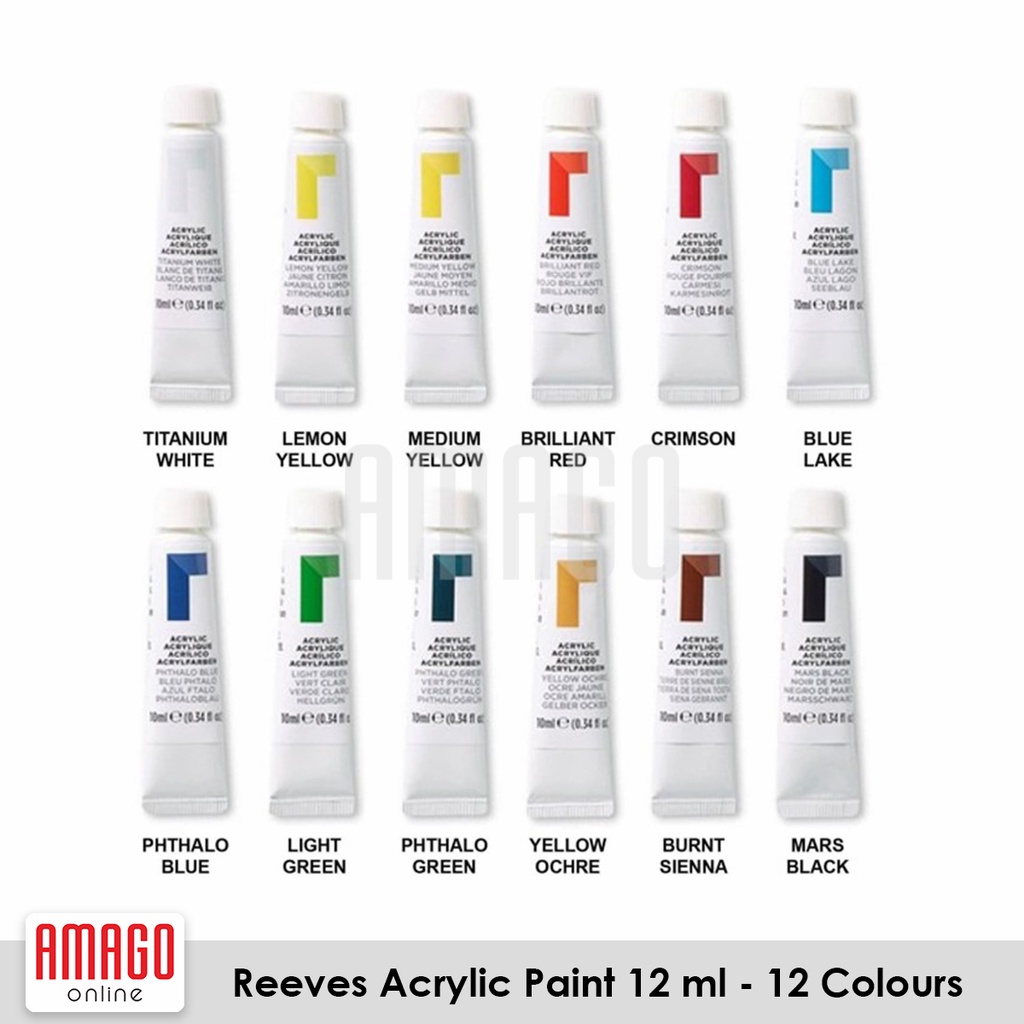 REEVES ACRYLIC PAINT 12 ml - SET 12 COLOURS - TUBE