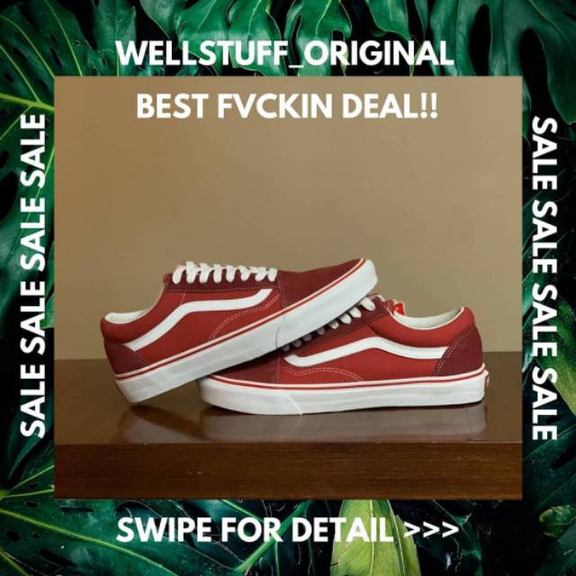 SEPATU WANITA VANS OLD SKOOL BRICK RED TRUE WHITE ORIGINAL 100%