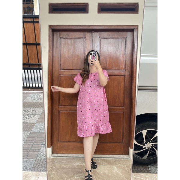 Daster Viral | Daster Ruffle Rayon | Daster Kekinian-Tulip pink