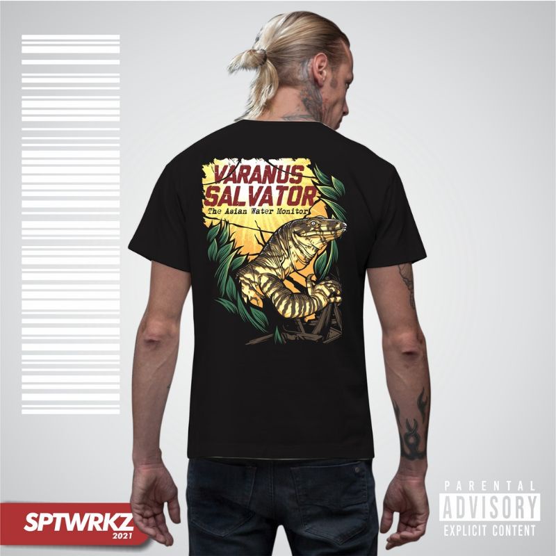 Kaos Reptile Varanus Salvator Cotton Combed 30S Adem Nyaman Sablon DTF Premium Free Sticker