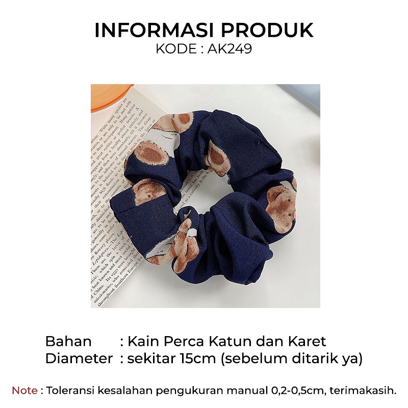 Ikat Rambut Scrunchie Korea Perempuan Motif Beruang Aksesoris Kunciran Fashion Kekinian AK249