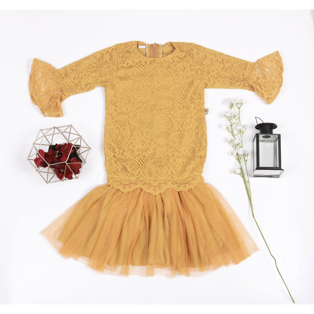 GAMIS SOFIA MIX TULLE WARNA GOLD / GAMIS ANAK / GAMIS COUPLE / GAMIS KOMBINASI / GAMIS BROKAT / GAMI