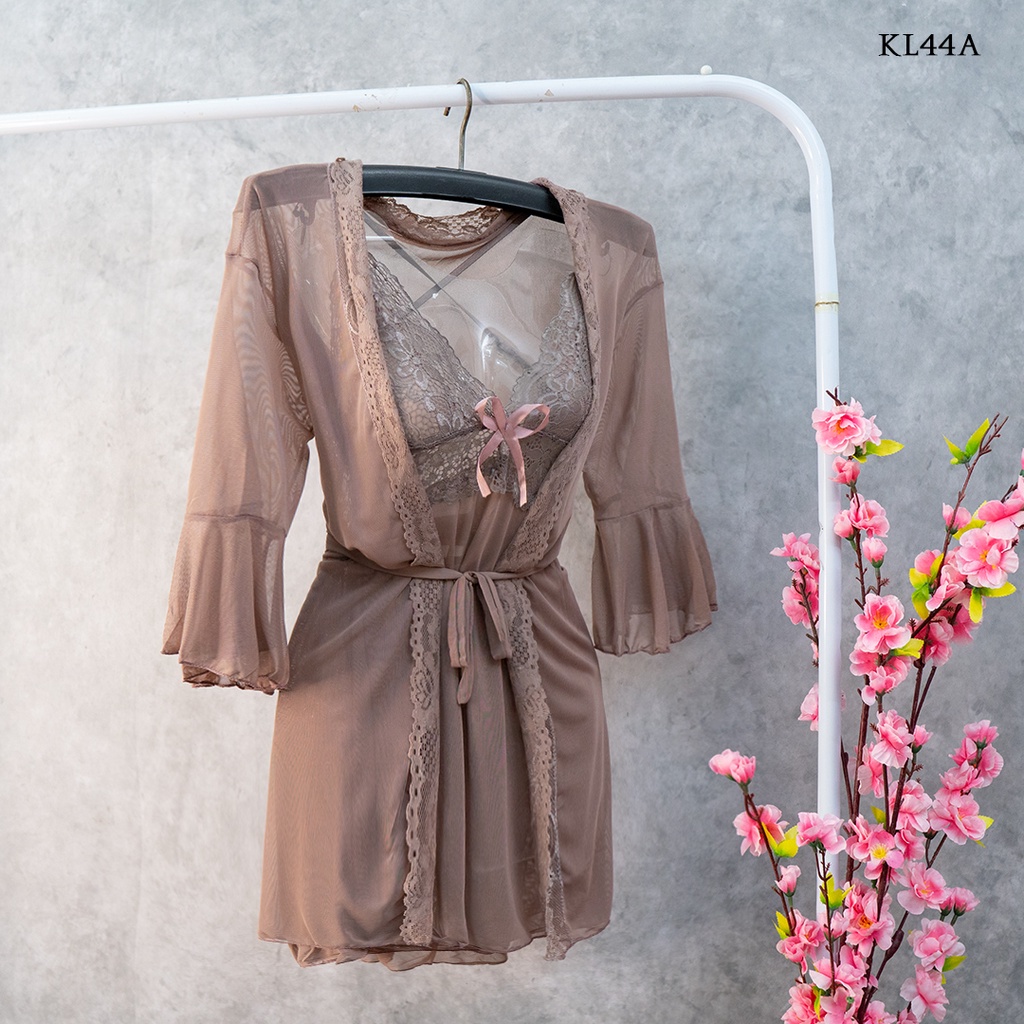 [PALING MURAH] KIMONO LINGERIE BAJU TIDUR WANITA DEWASA LACE NUDE KL44A