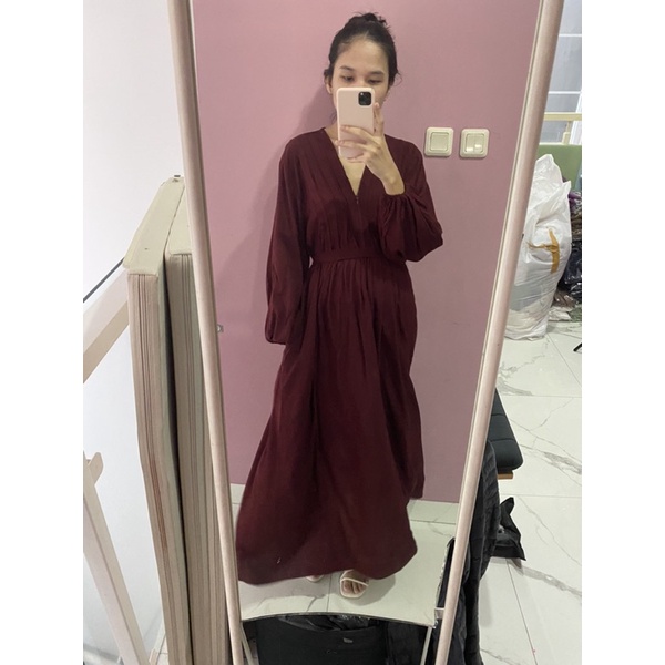 NABO - Kufnat Long Dress Maroon (Dress Panjanh rayon )