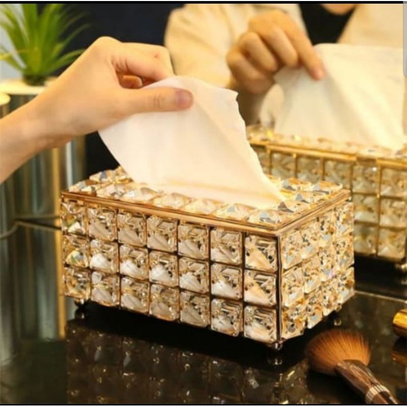 Tempat Tisu Kristal Kotak Tissue Eropa box gold crystal Mewah glamour