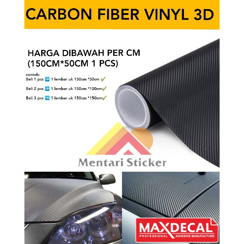 STIKER MOBIL KARBON 3D HITAM BUAT ATAP MOBIL/SKOTLET KARBON 3D HITAM BUAT KAP MESIN