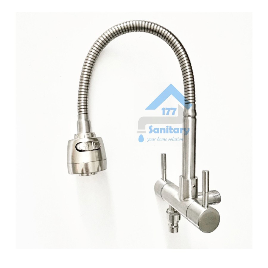 Kran Angsa Flexible 2in1 Stainless 30418 - Keran air Sink Cabang Keran Dapur Cuci Piring Minimalis