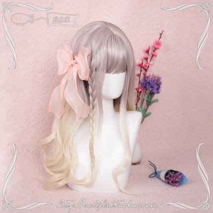 LOL-137 wig rambut palsu daily lolita korea jepang kpop cosplay pastel rainbow pastel gray linen