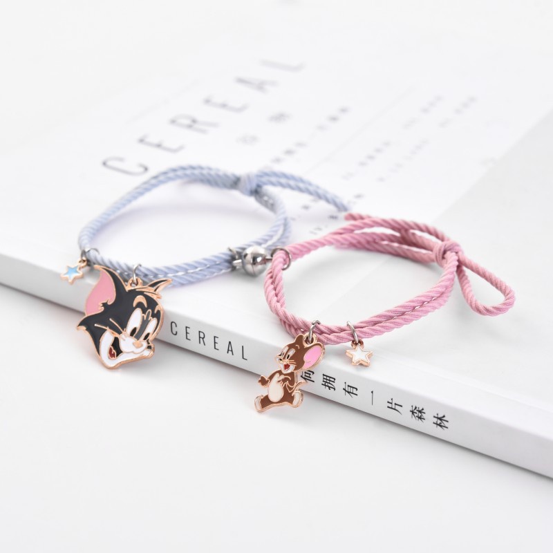 【Ready stock&COD】1pasang / 2 pcs Gelang couple bestie magnet Gelang Couple gelang couple magnet love Tali Karet Desain Astronot Untuk Unisex best friend fashion murah modis-Tom-Jerry