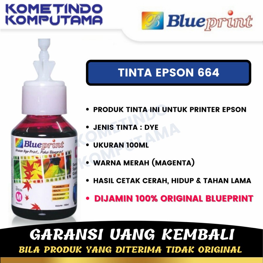 MAGENTA Epson 664 BLUEPRINT 100ml CP Tinta Botol MERAH 100% ORIGINAL