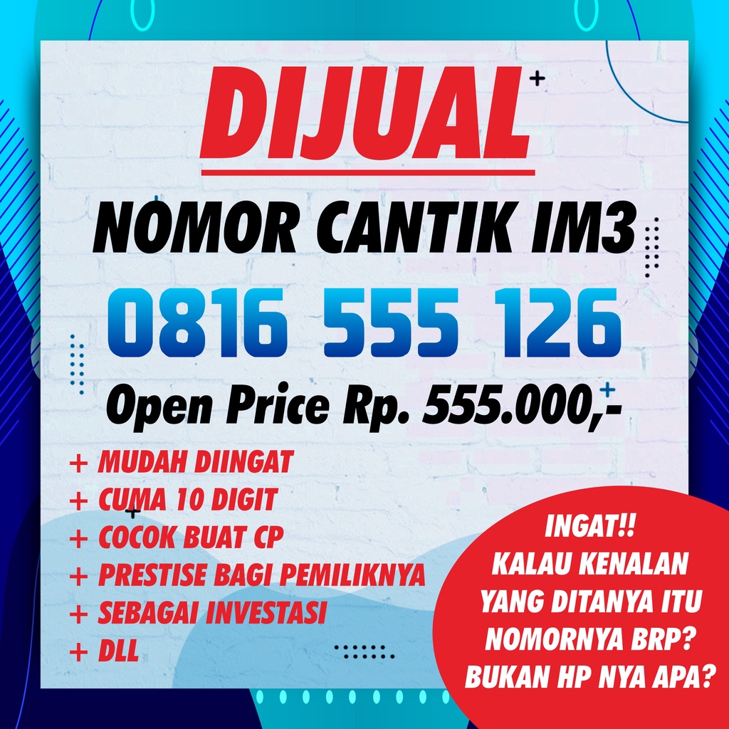 nomor cantik indosat im3 triple 5, 10 digit murah 555 126