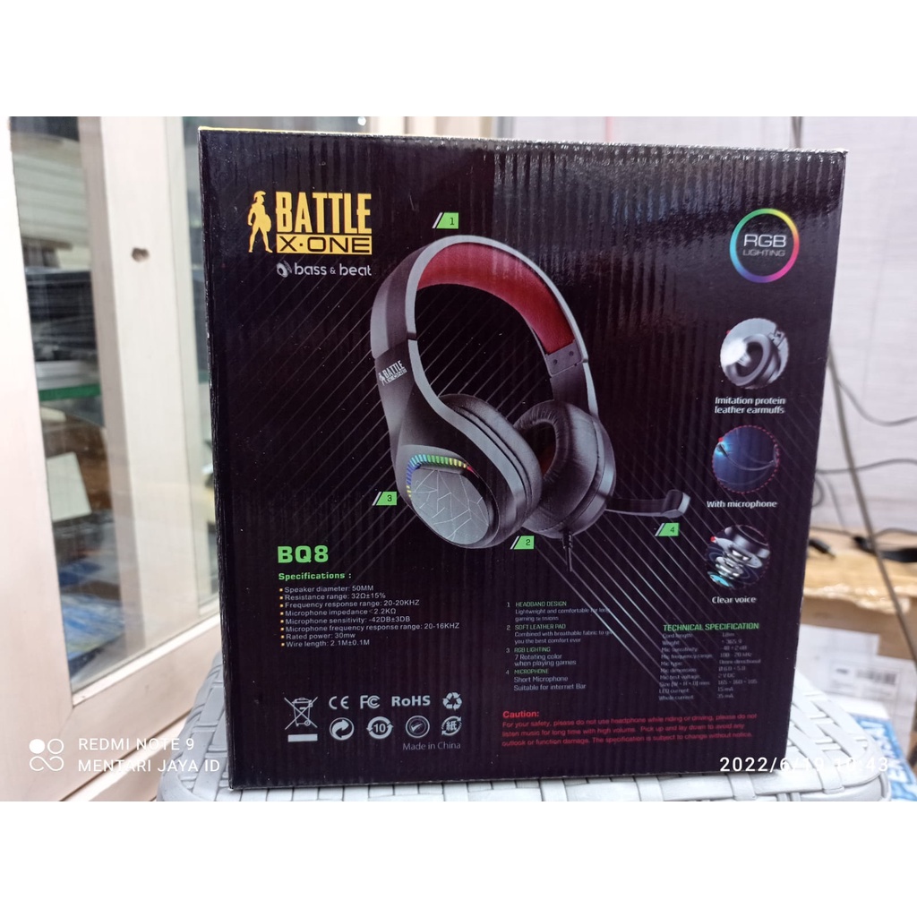 HEADSET GAMING BATTLE X-ONE BQ8 RGB HD STEREO SOUND HEDSET BASS GAMING PROFESIONAL