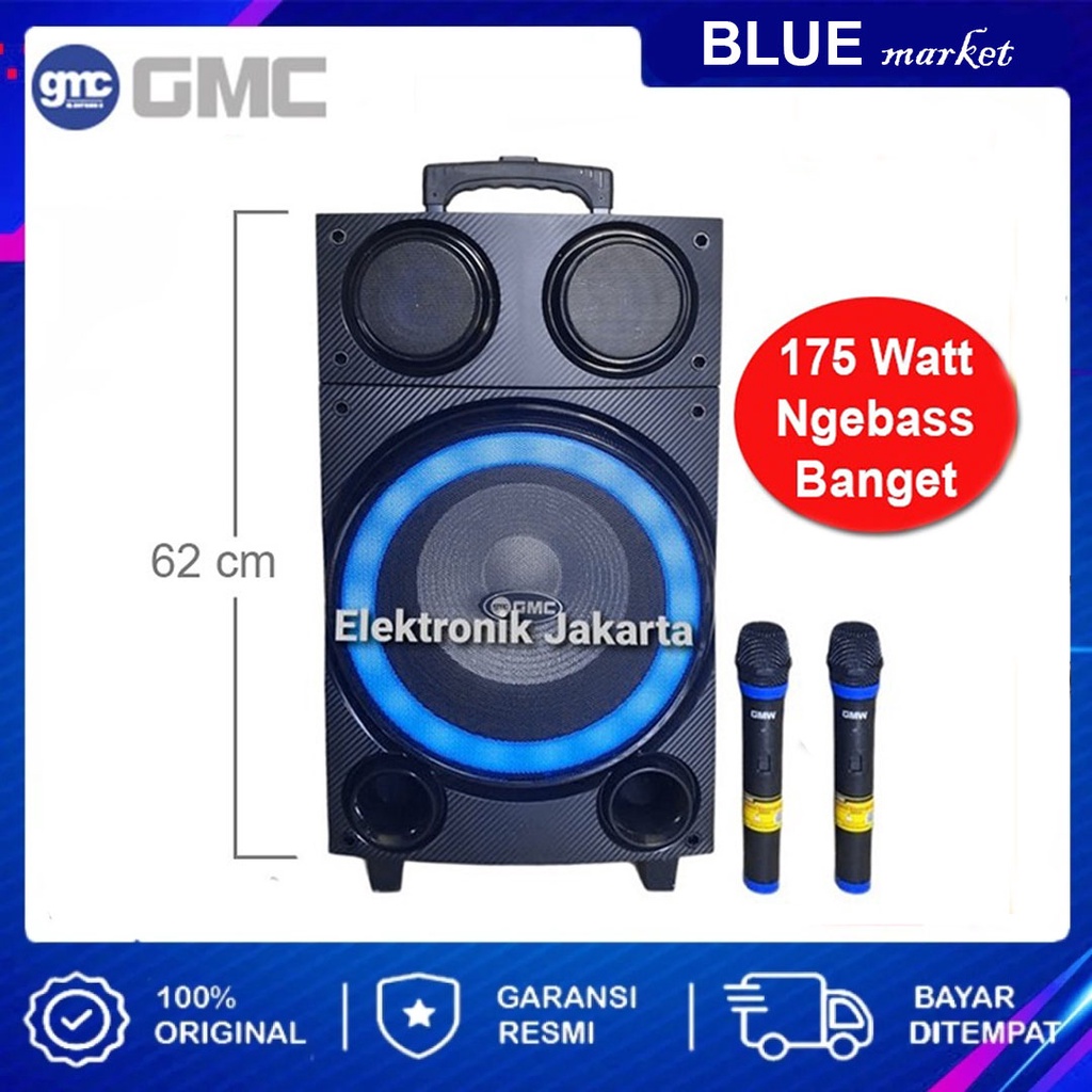 Speaker Aktif Portable GMC 897L Bluetooth Karaoke Super Bass 2 Mic Wireless Origina