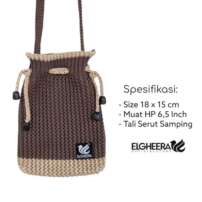 Brand Elgheera Tas Rajut Serut Selempang Drawstring Bag / Tas Mini Serut Kanan Kiri