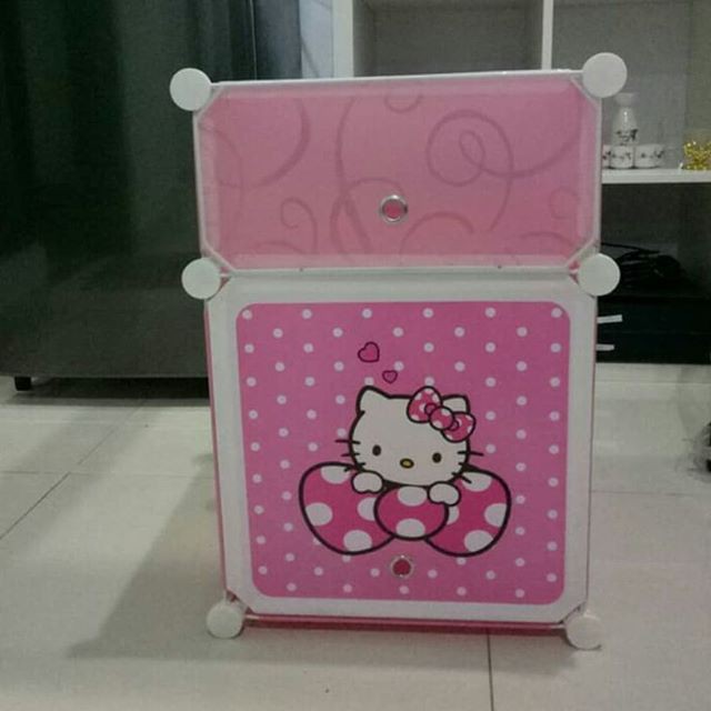 (2KG) Lemari mini plastik bedside table anti air rak buku susun 2 pintu/kotak pintu karakter SHENAR