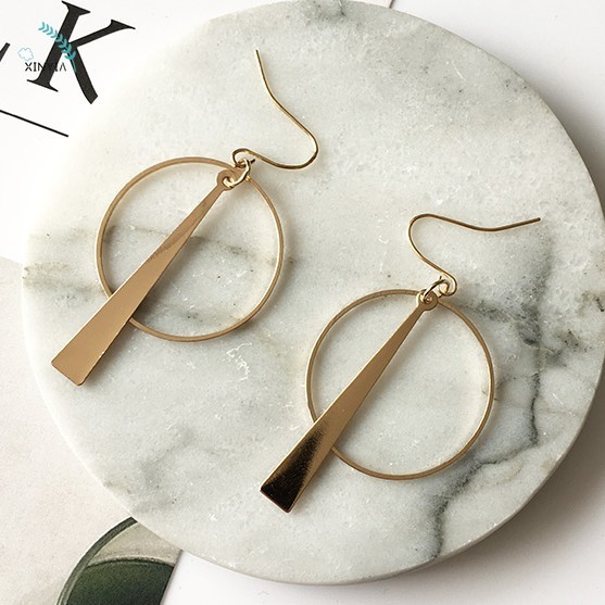 Anting Panjang Gaya Korea Retro Bentuk Geometri untuk Wanita