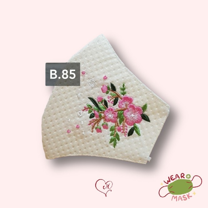 MASKER KAIN BORDIR PREMIUM KN95 6PLY (WATER REPELLENT/ WASHABLE/ANTI MICROBIAL) BUNGA SAKURA