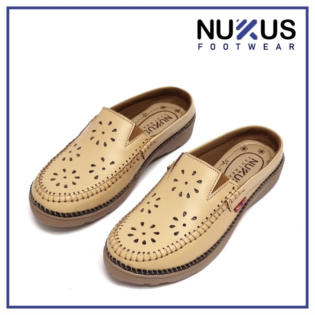 Nukus Sandal Selop Wanita Kulit Sapi Asli Coklat Krem - SL R02